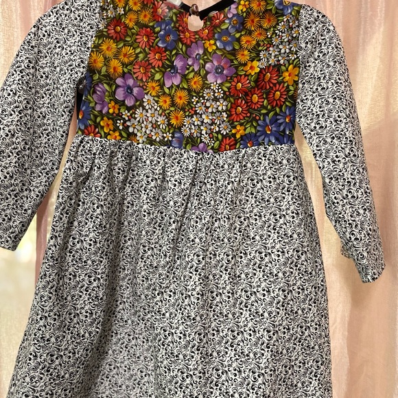 Girls mixed pattern long sleeve dress - Picture 7 of 9